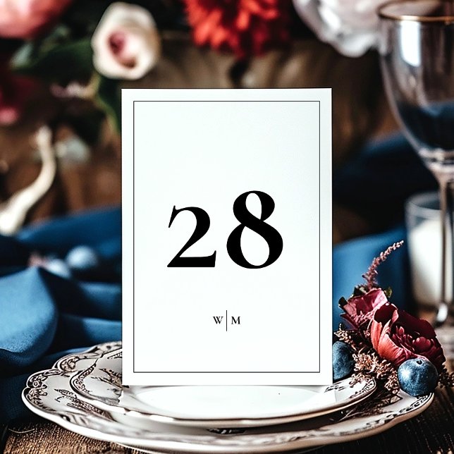 Invitación 5 x 7 Números de tabla Boda blanco de marco negro (Subido por el creador)