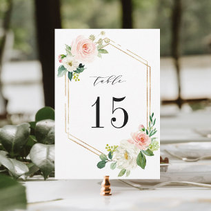 Invitación 5 x 7 Rubor Bloom blanco Boda Floral Número de tab