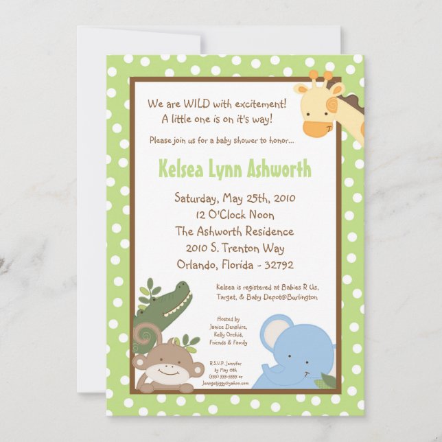 Invitación 5 x 7 Safari Jungle ZooInvitación a Baby Shower pa (Anverso)