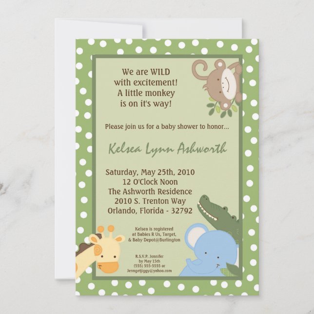 Invitación 5 x 7 Safari Jungle ZooInvitación a Baby Shower pa (Anverso)