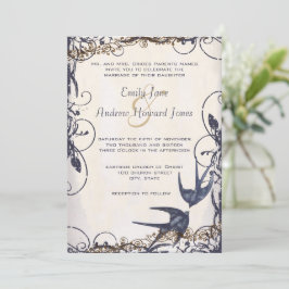Invitación 5 x 7 Vintage Love Birds Navy Wedds