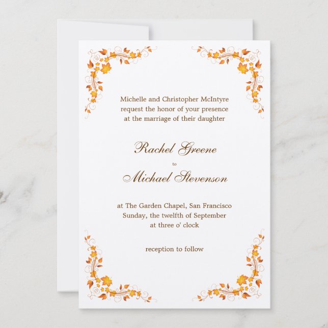 Invitación 5 x de la boda del follaje del otoño (Anverso)