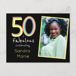Invitación 5O y fabulosa Moda de arcoiris amarilla negra Cump