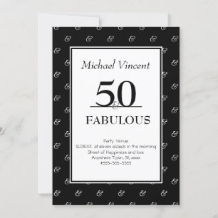 Invitación 5O y fabuloso cumpleaños moderno en blanco y negro