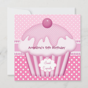 Invitación 5ta Cupcake Dulce Blanco con Lunares Rosados Niñas