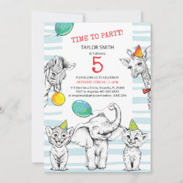 Invitación 5th birthday invitation with funny cute animal.