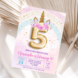 Invitación 5th unicorn party invite, Editable 5th birthday in