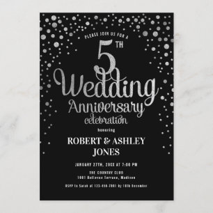 Invitación 5to Aniversario de boda - plata y oro
