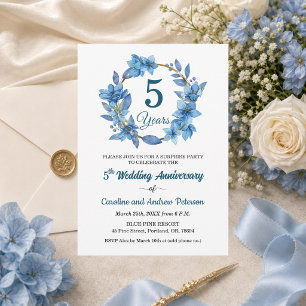Invitación 5to Aniversario de Boda Sorpresa Floral Azul 