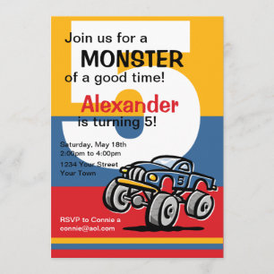 Invitación 5to cumpleaños del monster truck