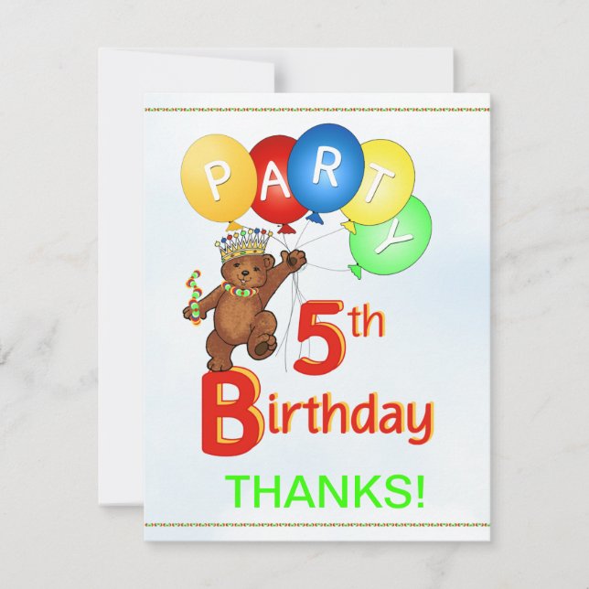 Invitación 5to El oso de la fiesta de cumpleaños le agradece (Anverso)