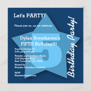 Invitación 5to Estrella azul grande de cinco años K05 del