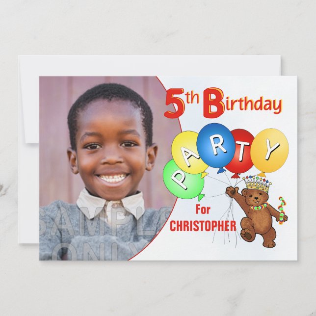 Invitación 5to Oso de peluche real de la fiesta de cumpleaños (Anverso)