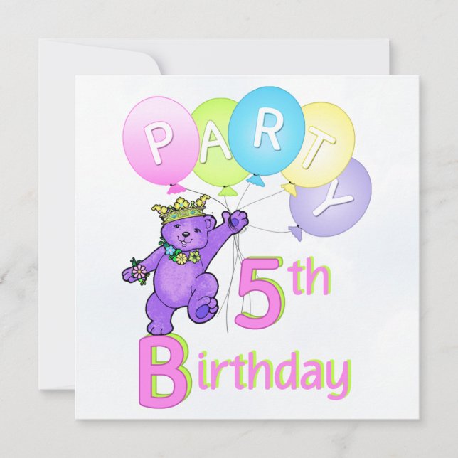 Invitación 5to Princesa Bear Balloons de la fiesta de (Anverso)