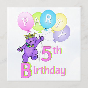 Invitación 5to Princesa Bear Balloons de la fiesta de