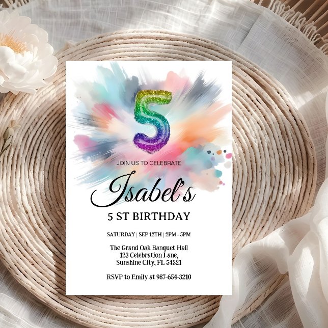 Invitación 5to Splash de Pintura Arcoíris, Brillante Cumpleañ (Subido por el creador)