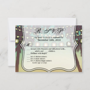 Invitación 5x3.5 R.S.V.P Card Beach Sunset Palm Trees String