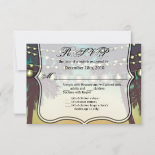 Invitación 5x3.5 R.S.V.P Card Beach Sunset Palm Trees String