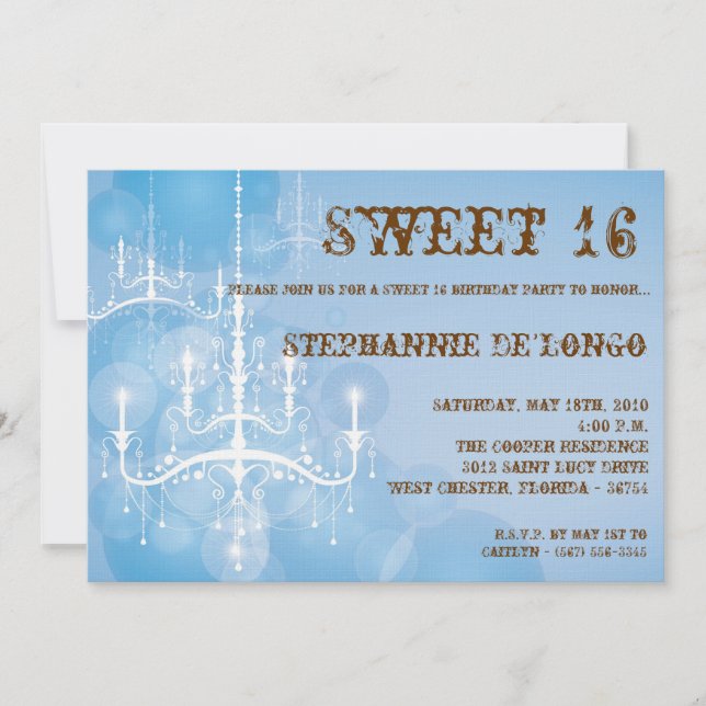 Invitación 5x7 Blue Chandelier Sweet 16 Birthday Invitation (Anverso)