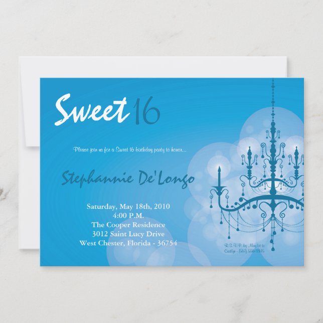 Invitación 5x7 Blue Chandelier Sweet 16 Birthday Invitation (Anverso)
