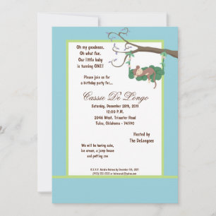 Invitación 5x7 Blue Monkey Birthday Party Invite