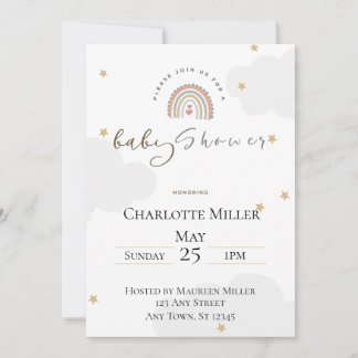 Invitación 5x7 Boho Rainbow Baby Shower Invitation