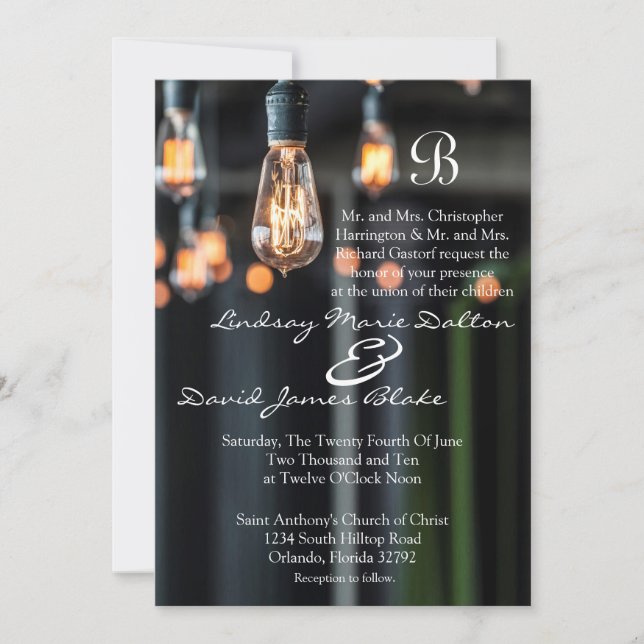 Invitación 5x7 Bombillas de campo invitadas a bodas (Anverso)