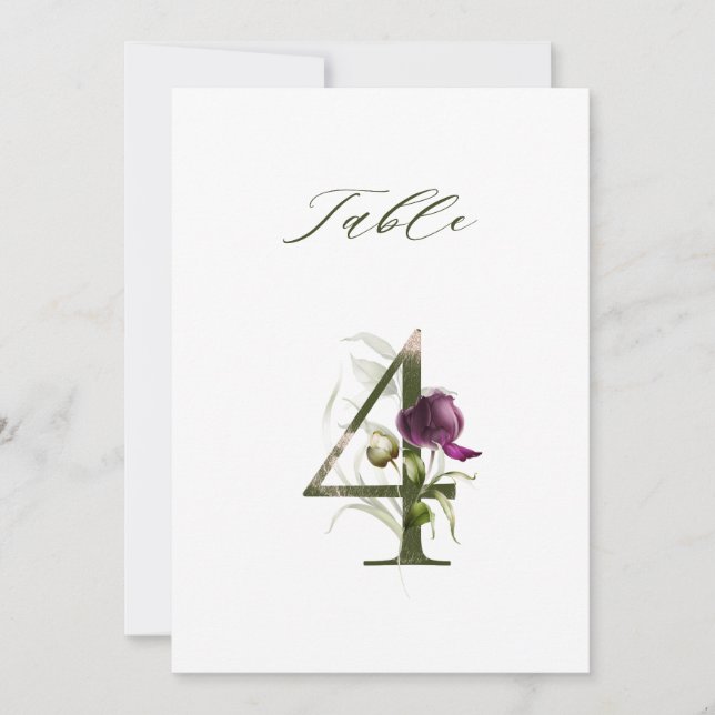 Invitación 5x7 Botanical Floral Number 4, Table Number (Anverso)