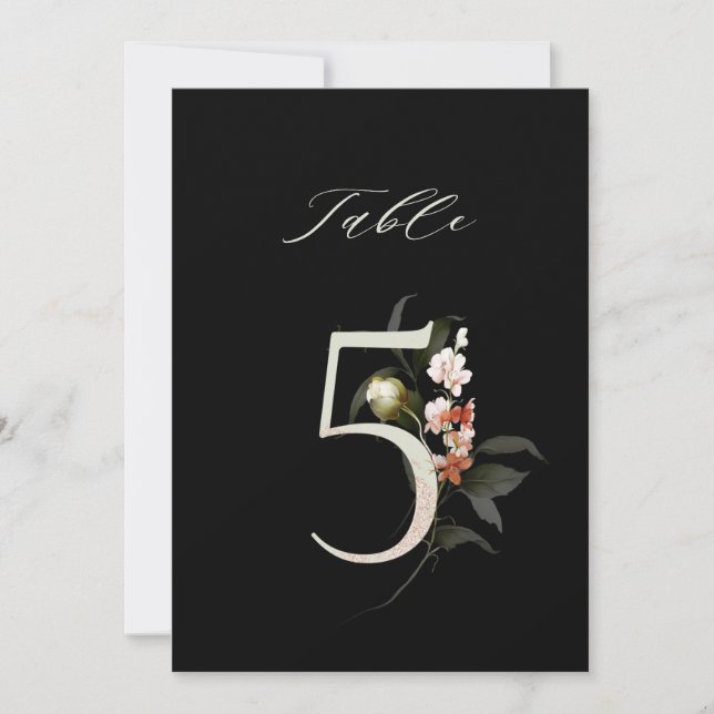 Invitación 5x7 Botanical Floral Number 5, Black Table Number (Anverso)