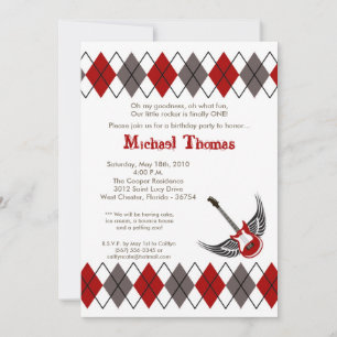 Invitación 5x7 Boy Punk Rock Guitar Birthday Party Invitation