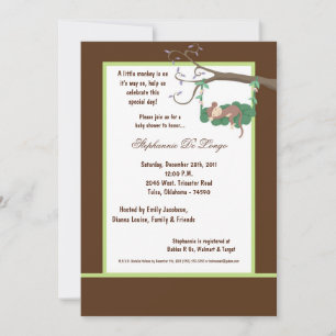 Invitación 5x7 Brown Monkey Baby Shower Invitation