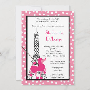 Invitación 5x7 Chica Pink Poodle Paris Birthday Par Invitació