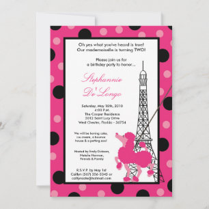 Invitación 5x7 Chica Pink Poodle Paris Birthday Par Invitació
