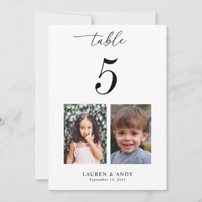 Invitación 5x7 Childhood Pictures Table Number 5 Wedding (Anverso)