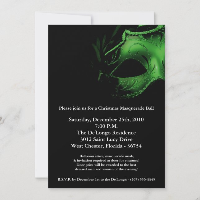 Invitación 5x7 Christmas XMAS Masquerade Ball Mask Invitation (Anverso)