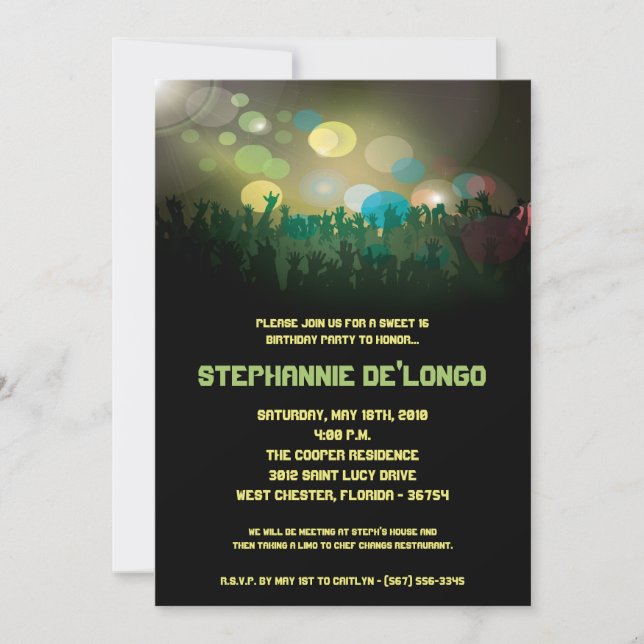 Invitación 5x7 Concert Band Aren Sweet 16 Birthday Invitation (Anverso)