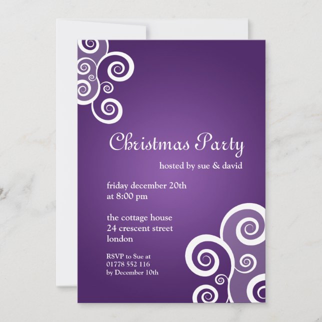 Invitación 5x7 de fiesta Elegante Swirls Purple (Anverso)