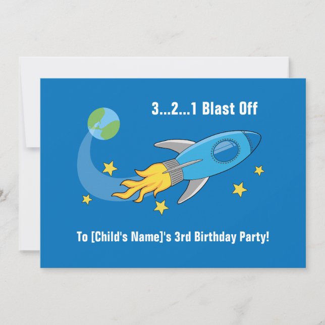 Invitación 5x7 del cumpleaños de la nave de Rocket (Anverso)