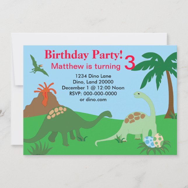 Invitación 5x7 del cumpleaños del dinosaurio (Anverso)