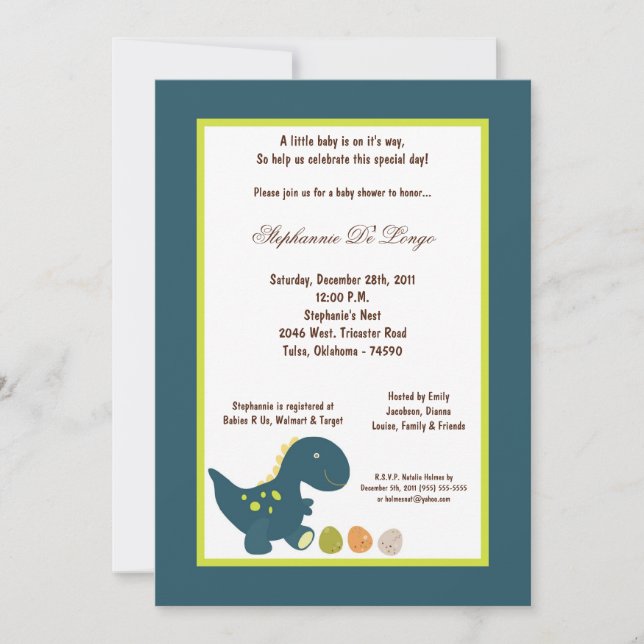 Invitación 5x7 Dinosaur Baby Shower Invitation (Anverso)