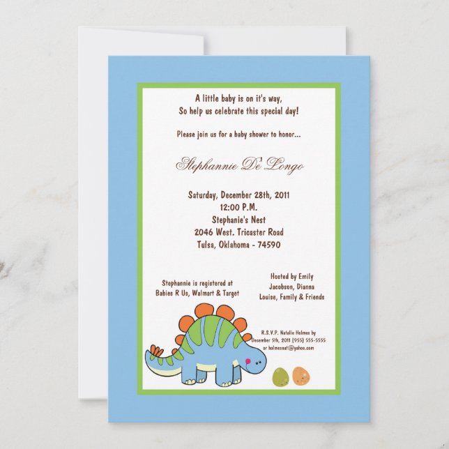 Invitación 5x7 Dinosaur Baby Shower Invitation (Anverso)