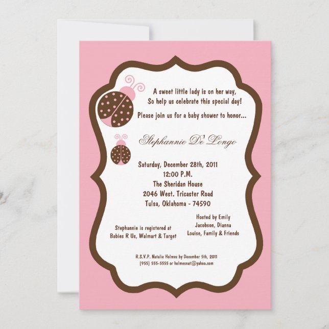 Invitación 5x7 fiesta de bienvenida al bebé rosa clara de la (Anverso)