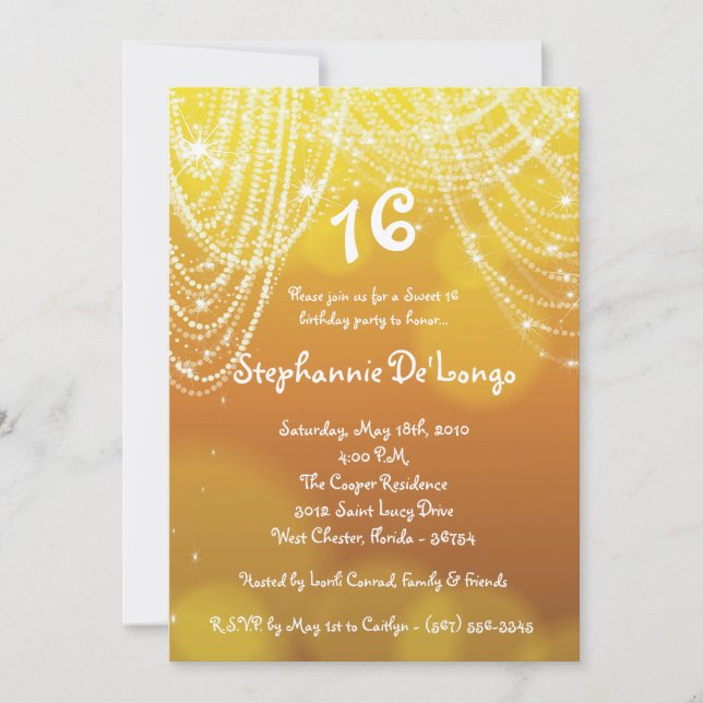 Invitación 5x7 Glitz Glimmer Sweet 16 Birthday Invitation (Anverso)