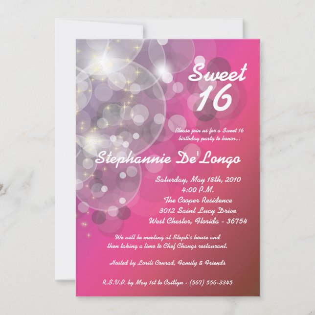 Invitación 5x7 Glitz Glimmer Sweet 16 Birthday Invitation (Anverso)