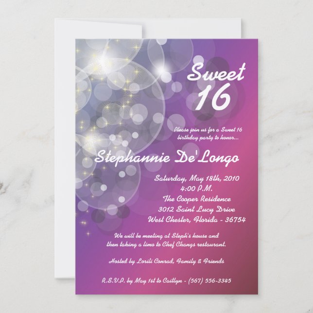 Invitación 5x7 Glitz Glimmer Sweet 16 Birthday Invitation (Anverso)