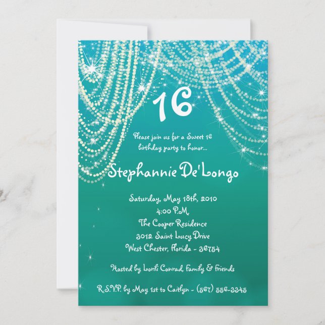 Invitación 5x7 Glitz Glimmer Sweet 16 Birthday Invitation (Anverso)