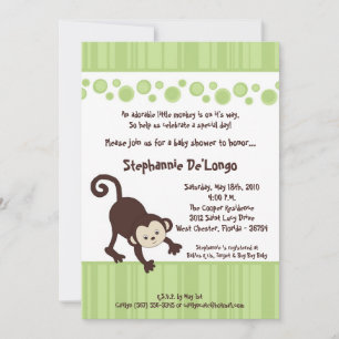 Invitación 5x7 Green Pop Monkey Neutra Baby Shower Invitation