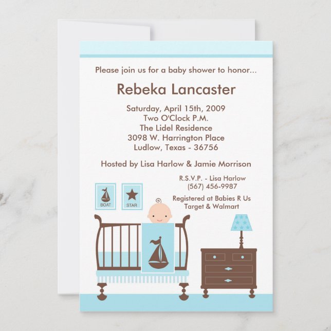 Invitación 5x7 - Invitación a Baby Shower de Boy N (Anverso)