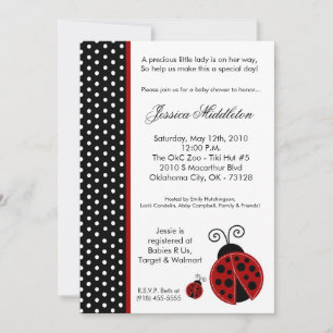 Invitación 5x7 Lady Bug Black PolkaDot Baby Shower Invitation