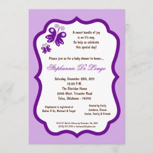 Invitación 5x7 mariposa purpúrea clara Baby Shower
